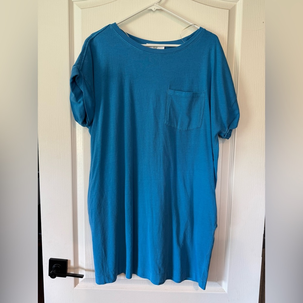 Blue T-Shirt Dress with Pocket
